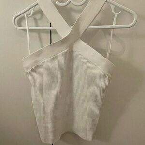 Babaton White Ribbed Sleeveless Tank Top